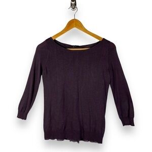 Joseph Crew Neck 3/4 Sleeve Silk Cotton Habotai Sweater, Purple, Size Small